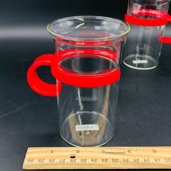 80s Bodum Denmark Red Round Handles Tall Coffee Cup PAIR Vintage Retro Kitchen - Picture 9 of 10
